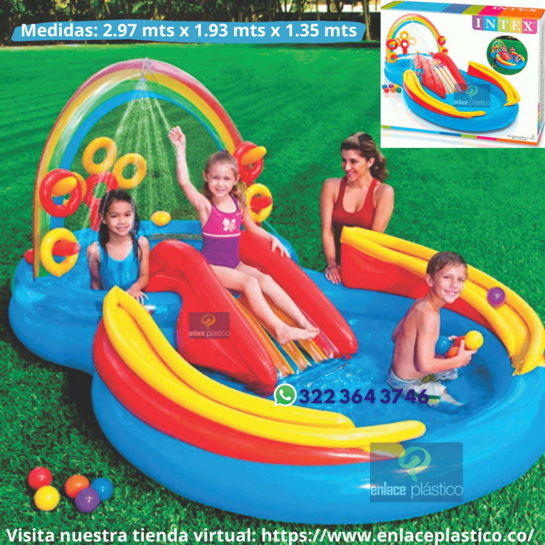 PISCINA INFLABLE CON RODADERO- PLAY CENTER 297X193X135 CM