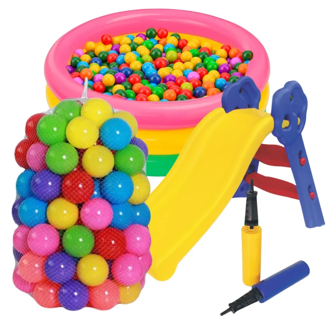 Combo 2 (Piscina 86cm + bomba de mano + 100 pelotas plásticas + deslizadero)