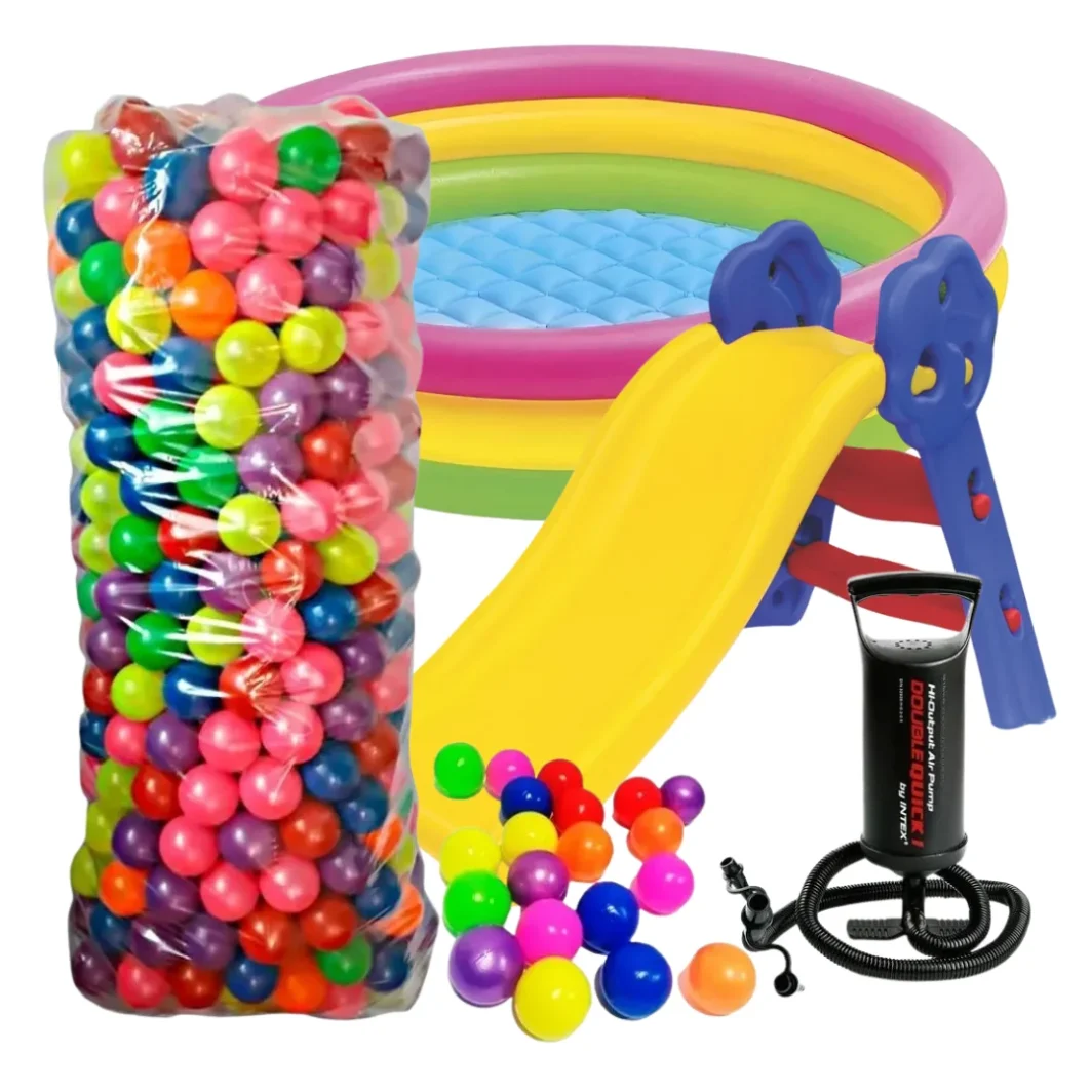 Combo 6 (Piscina 114cm + bomba de mano + bulto pelotas plásticas + deslizadero)