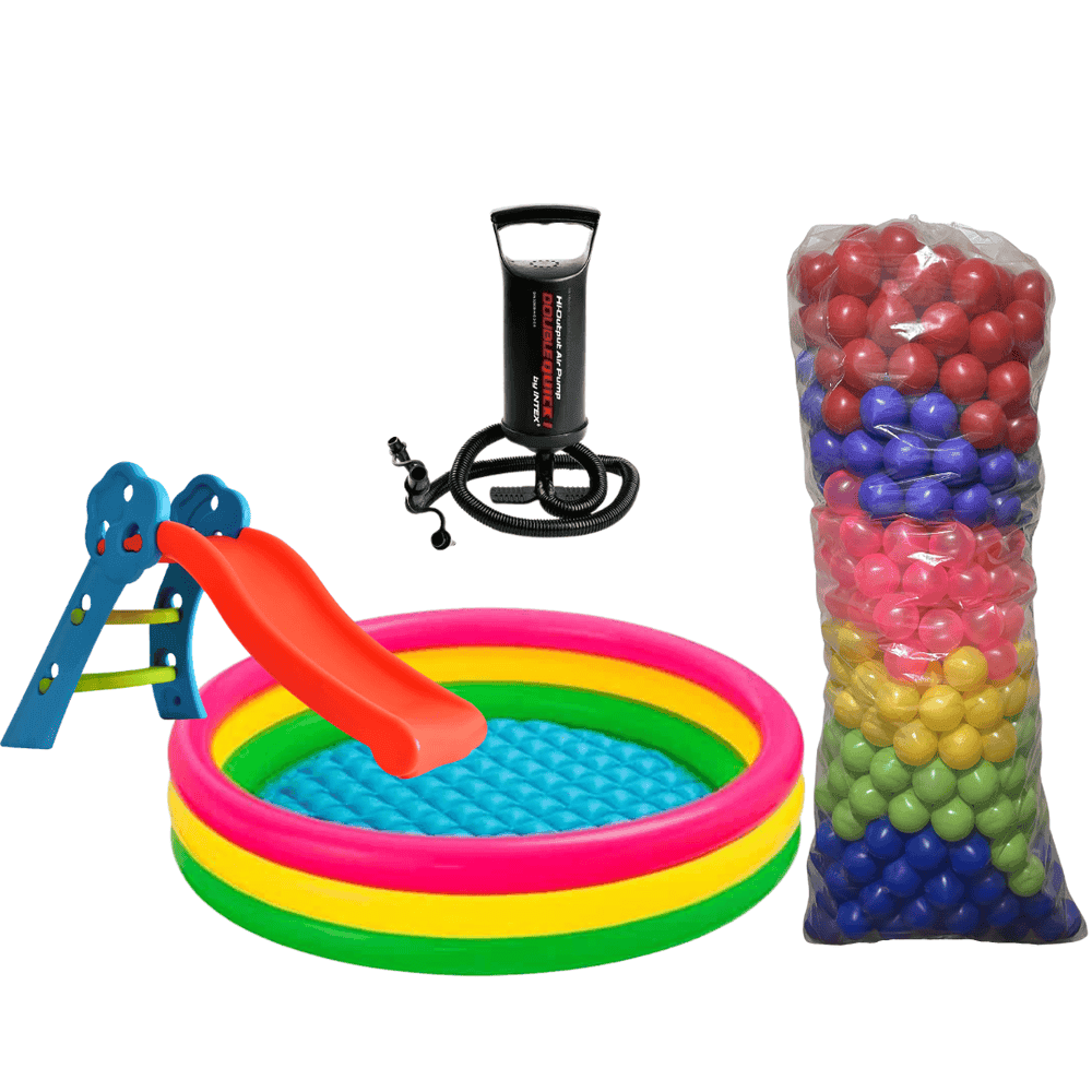 Combo 6 piscina inflable 147cm bomba de inflado bulto de pelotas plasticas y deslizadero Enlace Plastico