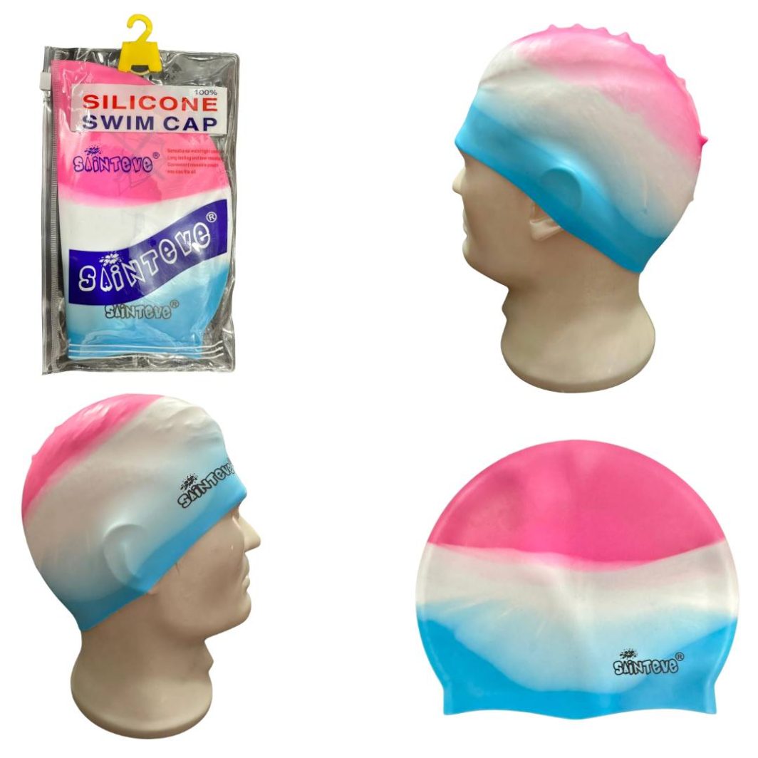 Gorro de natación siliconado adulto azul rosado y blanco talla única